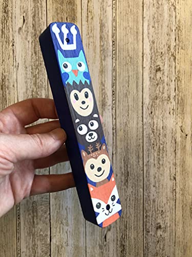 Lea Joelle Mezuzah Scroll Case Blue Woodland Animals