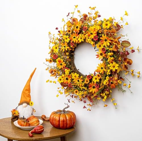 VioletEverGarden 22 Inch Fall Wreath with Berries and Eucalyptus Leaves