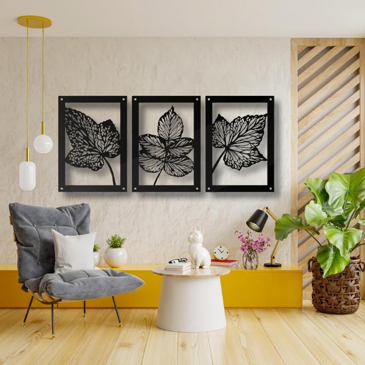 MOSHPY Leaves Metal Wall Decor 3 Panels
