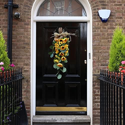 Artificial Sunflower Teardrop Swag for Front Door Decor
