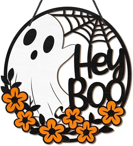 Halloween Hey Boo Ghost Flower Door Sign Decor