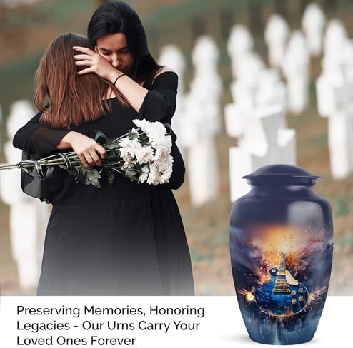 Guitar Cremation Urn for Human Ashes Dark Blue 10 Inch
