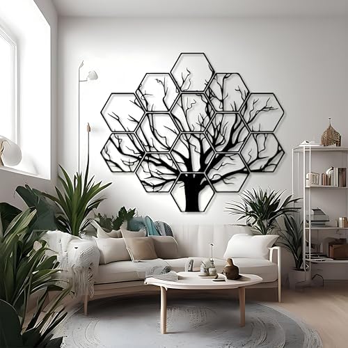 Hexagonal Tree Metal Wall Art XXL