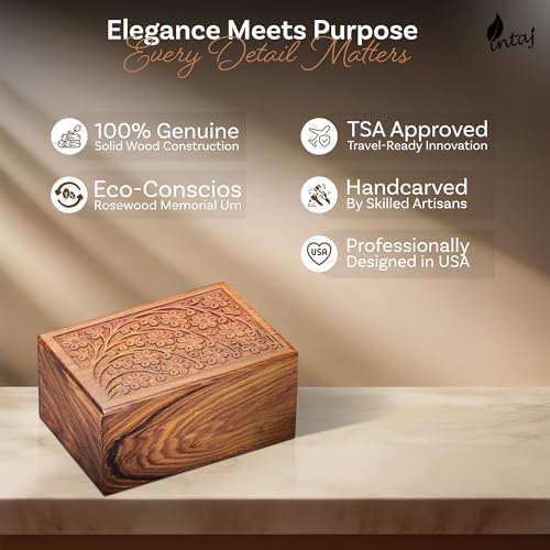 INTAJ Handcarved Rosewood Tree of Life Urn