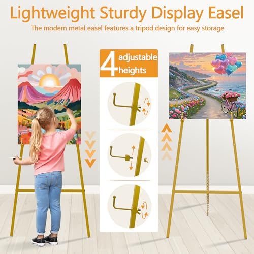 GALAGLAM Gold Easel Stand 57 Inch Adjustable 4 Tier