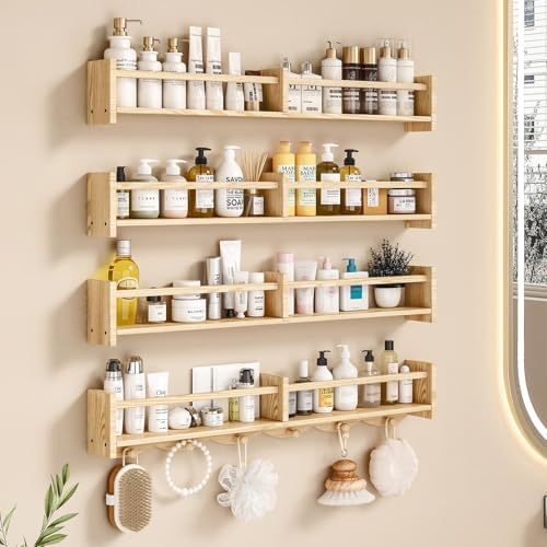 34 Inch Wall Floating Bookshelf Set of 4 with Hooks