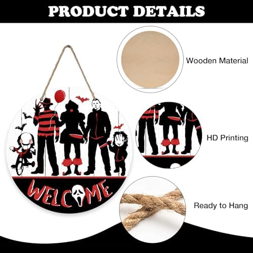 Welcome Halloween Horror Movie Characters Front Door Sign
