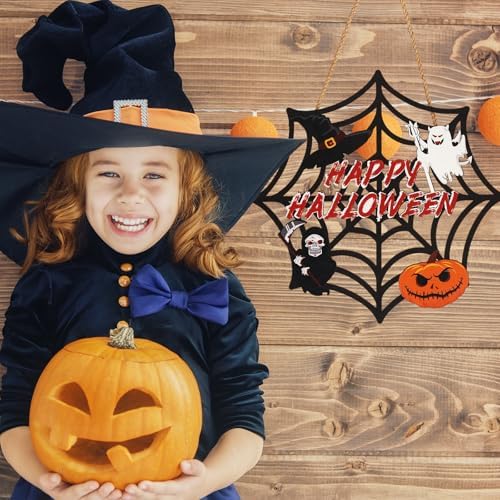 2PACK Halloween Door Sign with Spider Web and Pumpkin Design