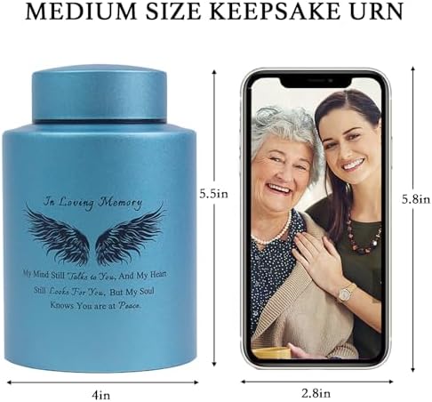 6 Inches Small Urn for Human Ashes Keepsake Box with Angel Wing