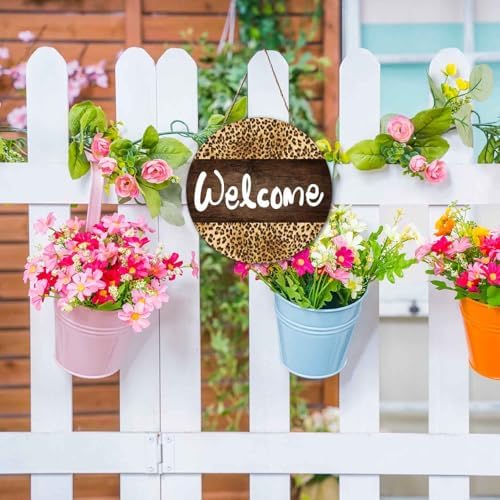 Welcome Leopard Wreath Door Sign 12x12 Inch