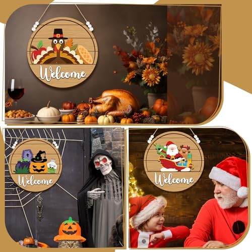 Sintuff Seasonal Welcome Sign with Interchangeable Decorations