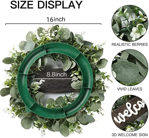 Sggvecsy 16in Artificial Eucalyptus Wreath with Welcome Sign