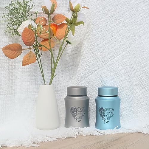 45 Inch Small Urn Stainless Steel Heart Shape Memorial Ashes Container Blue