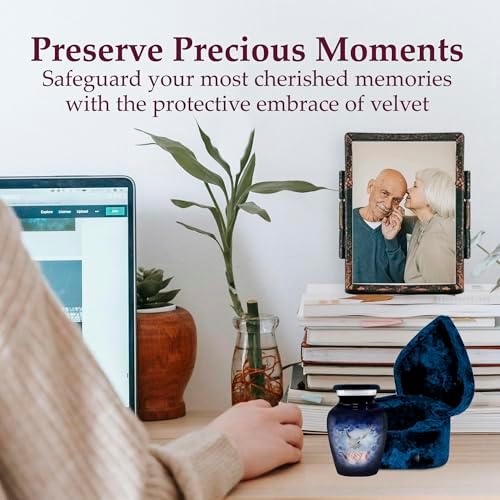 Trupoint Memorials Small Blue Dove Urn with Velvet Heart Box