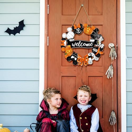 Cute Halloween Mouse Wreath Door Welcome Sign