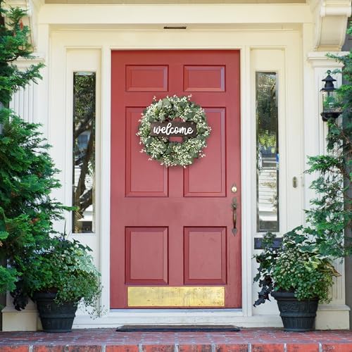 Sggvecsy 16in Artificial Eucalyptus Wreath with Welcome Sign