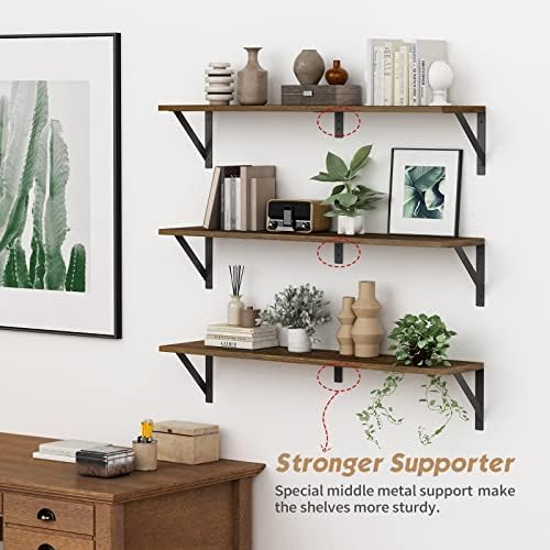 Forbena Floating Book Shelves Wall Set of 3 Rustic Brown