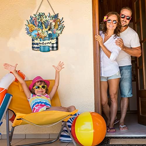 Shellwei 12 Inch Summer Welcome Door Sign