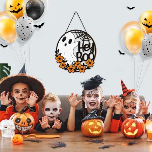 Halloween Hey Boo Ghost Flower Door Sign Decor