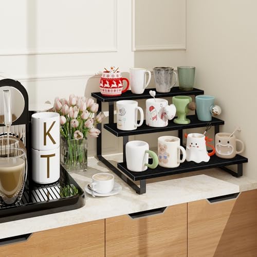 ELITEROO 3 Tier Wooden Display Riser Stand Black