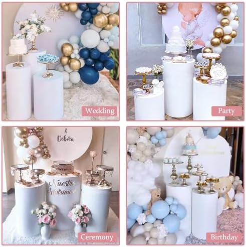 3PCS White Metal Cylinder Pedestal Stands for Party Decorations