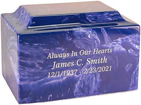 Custom Engraved Cobalt Cultured Marble Cremation Urn for Ashes