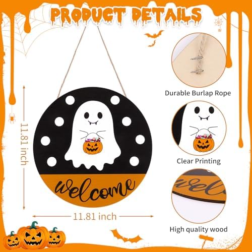 Halloween Door Hanging Ghost Welcome Sign Decor