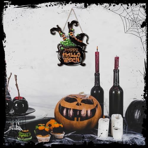 Barydat Halloween Welcome Door Sign Skeleton Pumpkin Wreath Decor