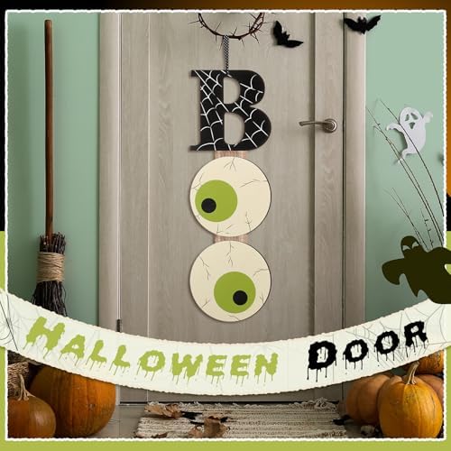 Halloween Boo Door Sign 25x8 Inch Wooden Decor Set