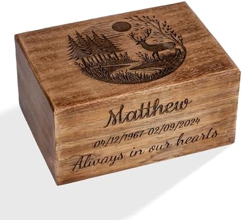 Mango Wood Cremation Urn with Deer Engraving