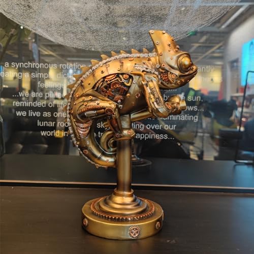 Steampunk Lizard Chameleon Statue Hand Painted Resin Collectible Figurine