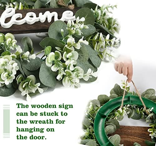 Sggvecsy 16in Artificial Eucalyptus Wreath with Welcome Sign