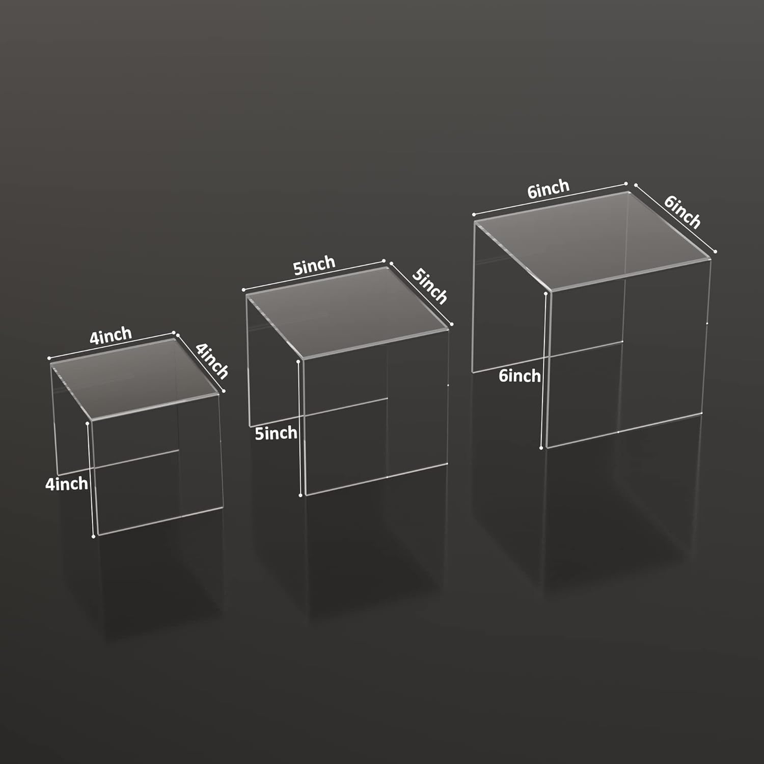 Square Acrylic Shelf Risers 3pcs - Clear Display Stand for Collectibles