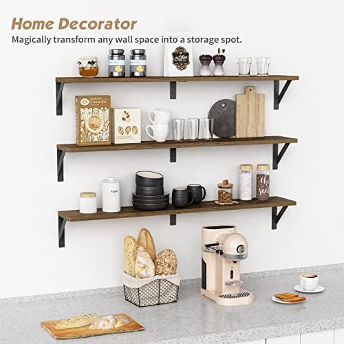 Forbena Floating Book Shelves Wall Set of 3 Rustic Brown