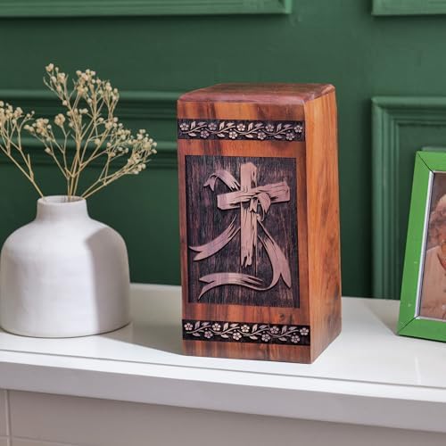YATHABI Christian Wooden Urn - 1125 Inch Cremation Urn for Adult Ashes