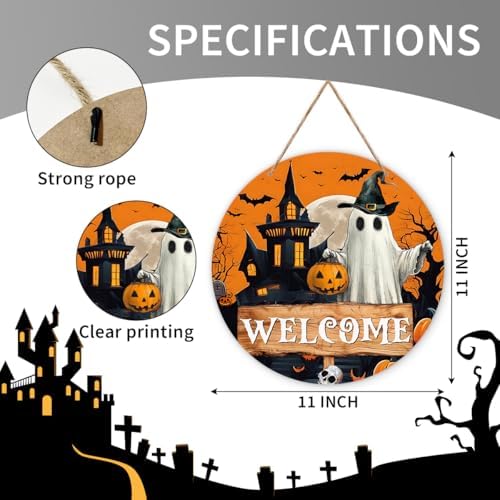Zyoge Halloween Welcome Sign with Ghost and Pumpkin Design