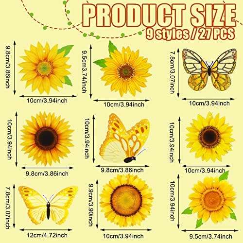 Amyhill 27 Pcs Sunflower Butterfly Wooden Hanging Ornaments Set