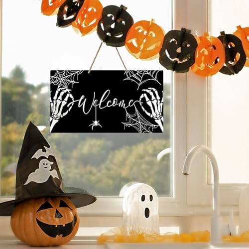 Welcome Halloween Gothic Skeleton Hands Front Door Sign