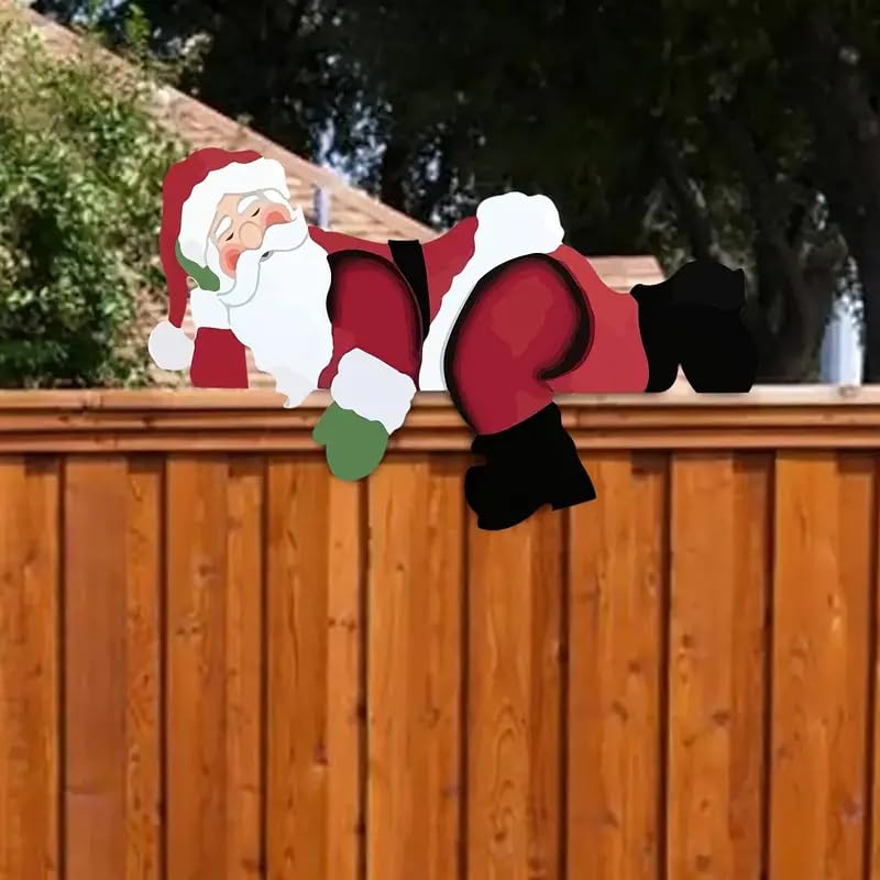 2PCS Christmas Santa Fence Peeker Yard Decor