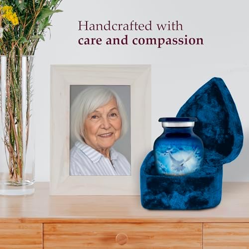 Trupoint Memorials Small Blue Dove Urn with Velvet Heart Box