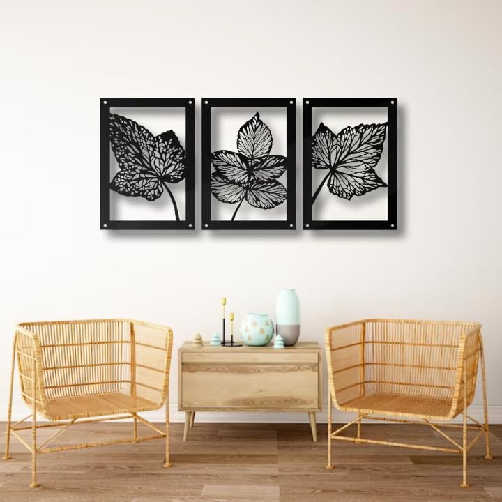 MOSHPY Leaves Metal Wall Decor 3 Panels