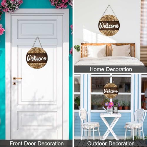 Welcome Leopard Wreath Door Sign 12x12 Inch