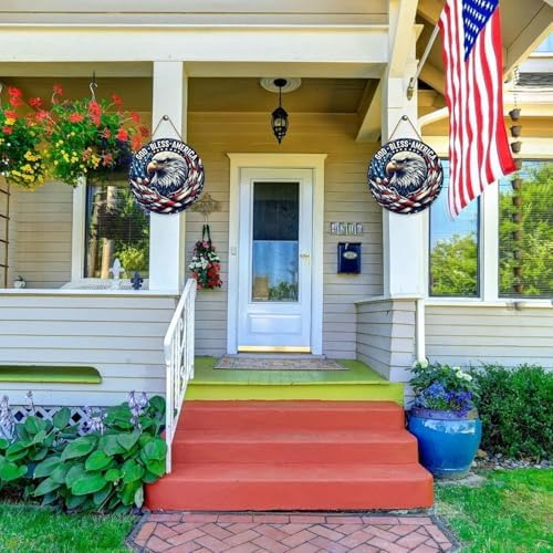 4th of July Patriotic Door Sign with Eagle and Flag Design