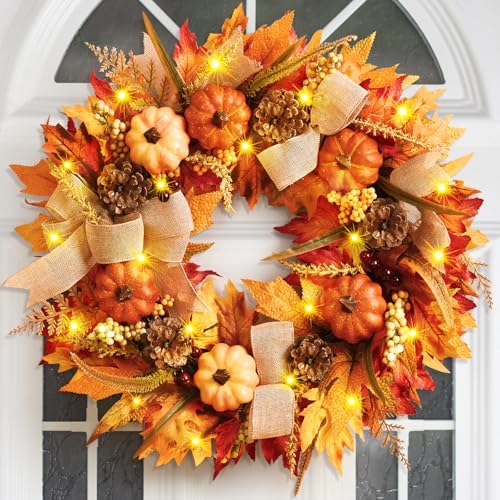 Yastouay 20 Inch Fall Wreath for Front Door