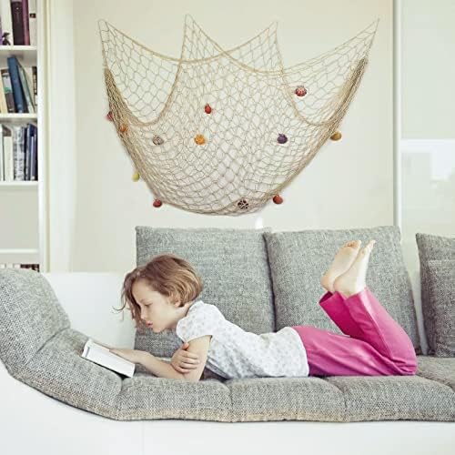Mediterranean Fishing Net Wall Decor with Shells 79x40 Inch