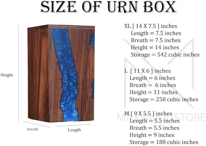 Handcrafted Rosewood Memorial Urn Box - Blue Resin Design