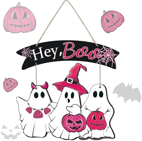 Kigley Halloween Wooden Door Decor Set with 3 Signs