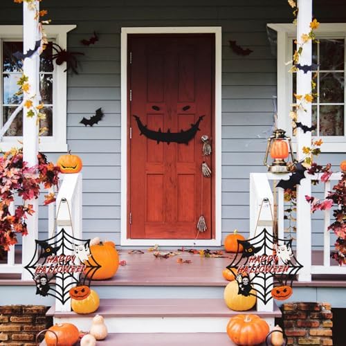 2PACK Halloween Door Sign with Spider Web and Pumpkin Design