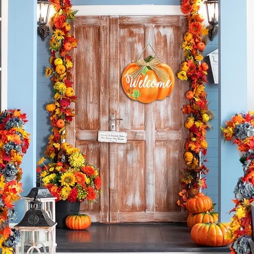 Wooden Pumpkin Welcome Door Sign 12x106 Inches
