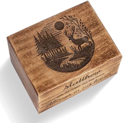 Mango Wood Cremation Urn with Deer Engraving